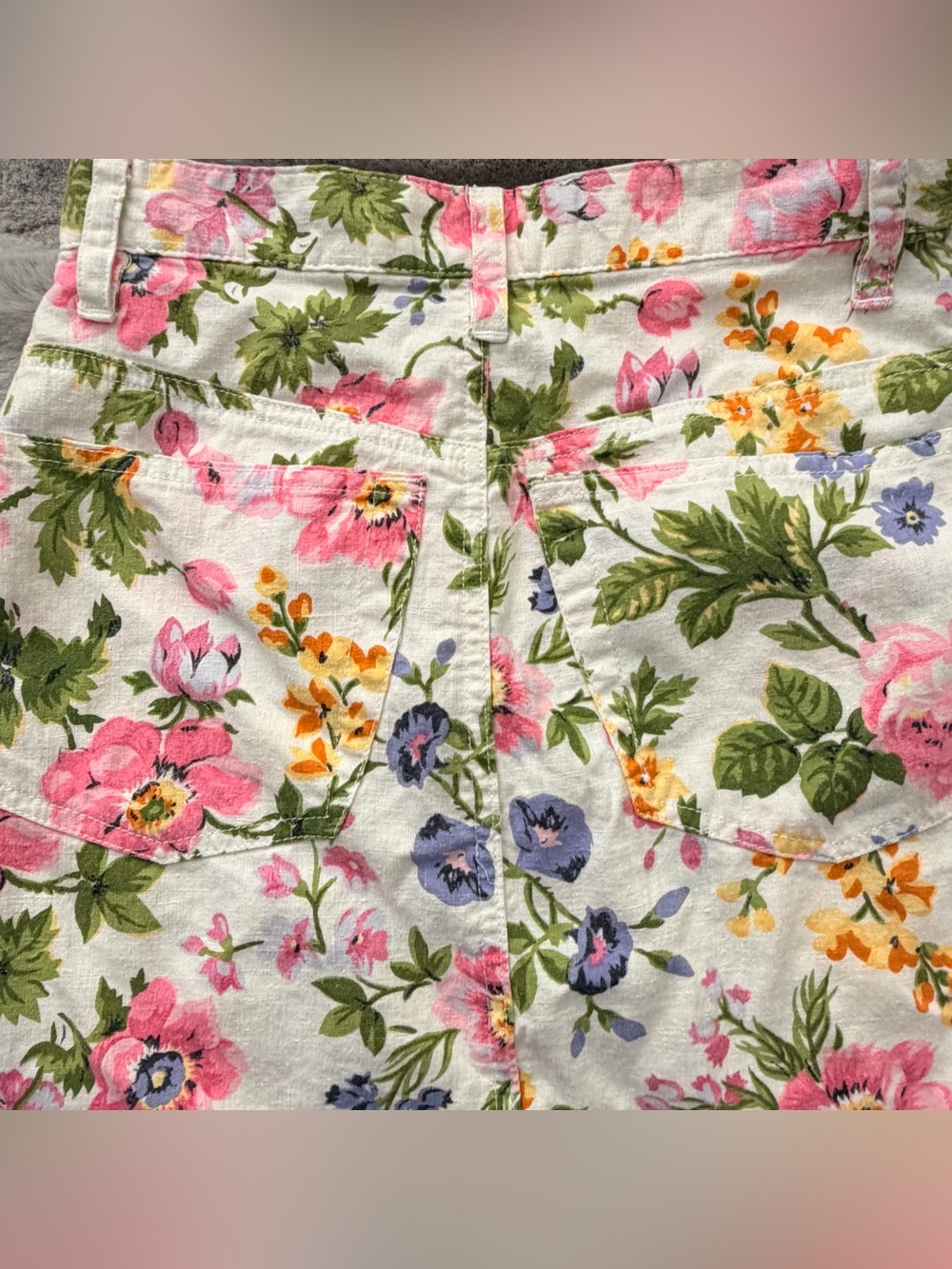 Esprit Floral Linen Cotton Skirt Vintage Botanical Skirt White Pink size 5/6 - Picture 7 of 12
